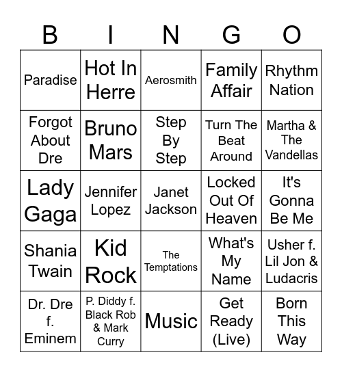 Super Bowl Hits (1990-2024) Bingo Card