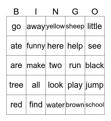 Sight Words 2 Bingo Card