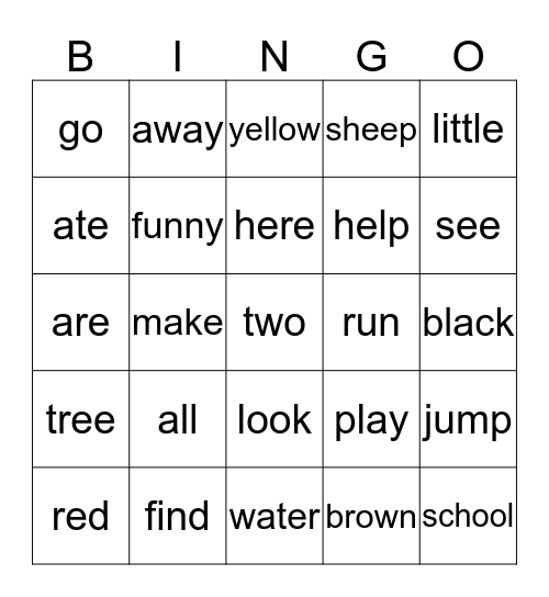 Sight Words 2 Bingo Card