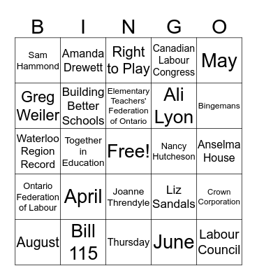 Snacks and Solidarity Bingo Card