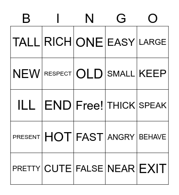 SYNONYMS Bingo Card