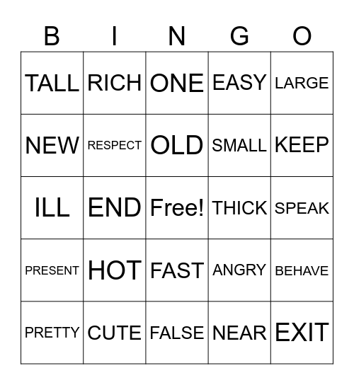 SYNONYMS Bingo Card