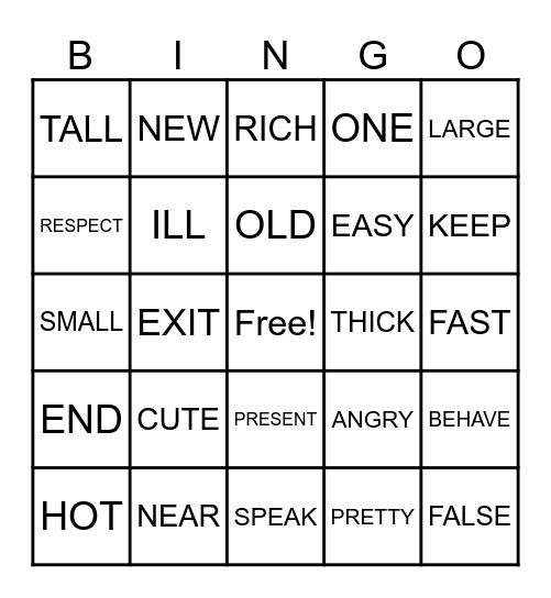 SYNONYMS Bingo Card