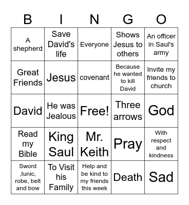 David and Jonathan Bingo Card