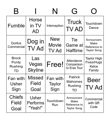 Super Bowl Bingo Card