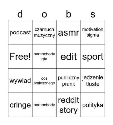 dobs bingo Card