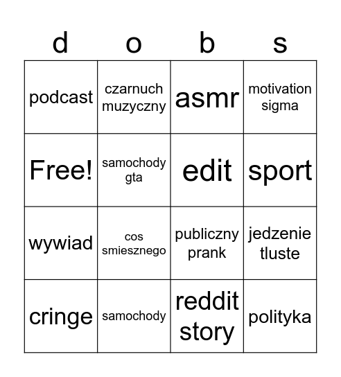 dobs bingo Card