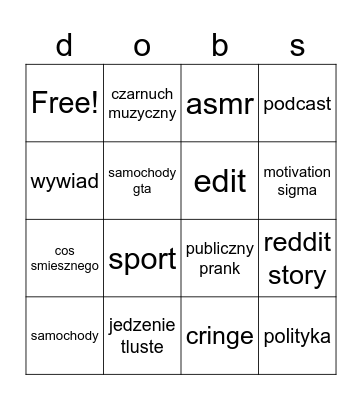 dobs bingo Card