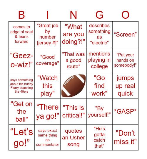 Geoff-isms Superbowl Bingo Card