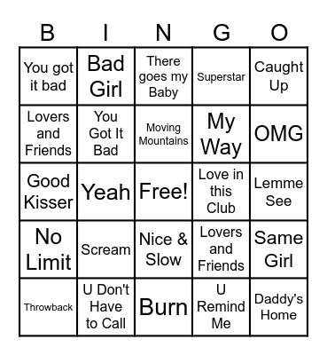 Usher Superbowl Halftime! Bingo Card