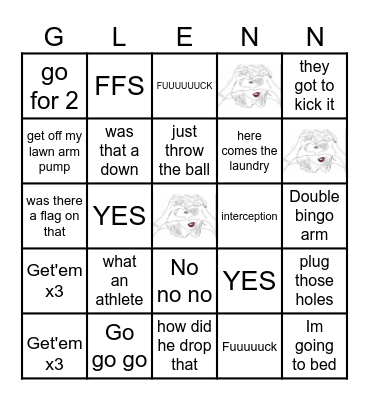 Glenn's Superbowl Bingo Card