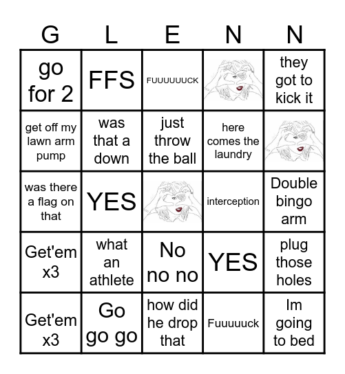 Glenn's Superbowl Bingo Card