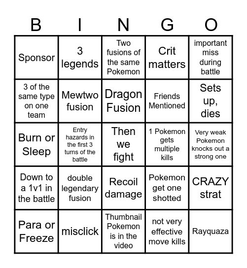 Then we react bingo fusion 9th March Bingo Card
