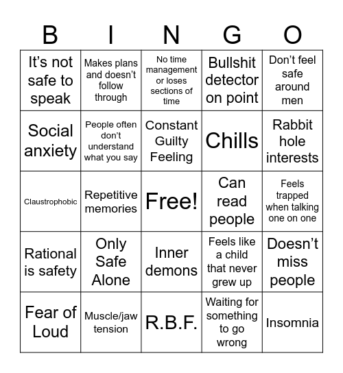 blackout bingo Card