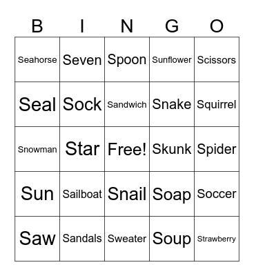 Ss Bingo Card