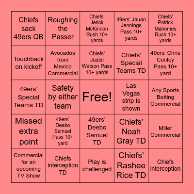 SUPER BOWL LVIII BINGO Card