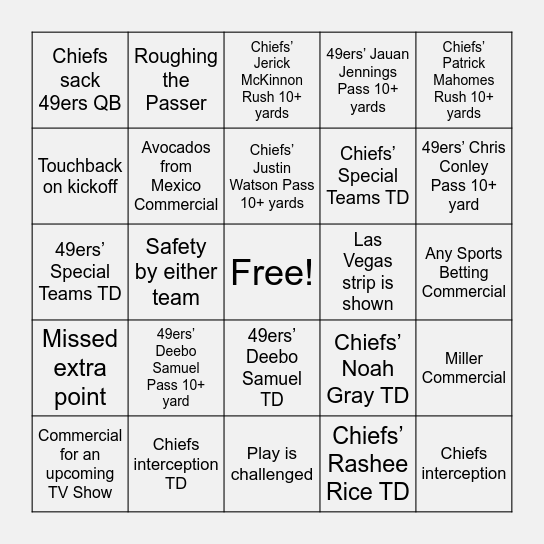 SUPER BOWL LVIII BINGO! Bingo Card