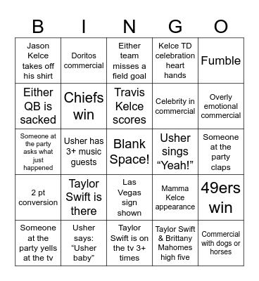 Taylor Swift’s Super Bowl Bingo Card