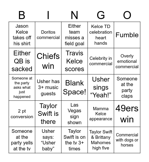 Taylor Swift’s Super Bowl Bingo Card