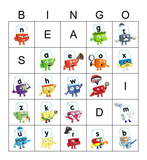 Alphablocks Phase 1 Bingo Card