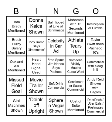 Super Bowl LVIII (2024) Bingo Card Bingo Card