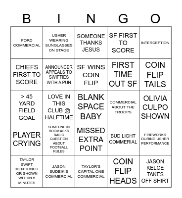 SUPER BOWL 2024 BINGO Card