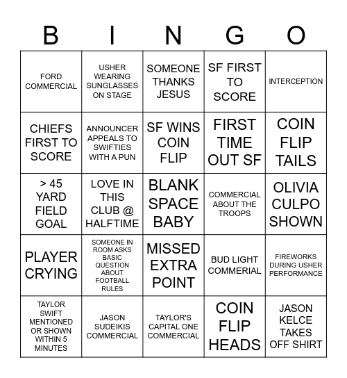 SUPER BOWL 2024 BINGO Card