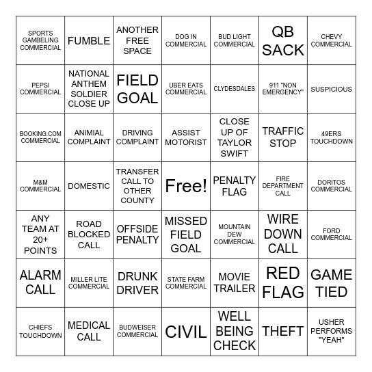 DISPATCH SUPER BOWL BINGO Card