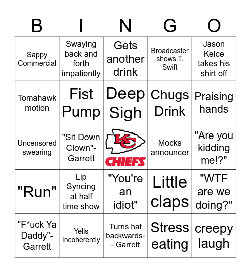 Super Bowl Bingo Card