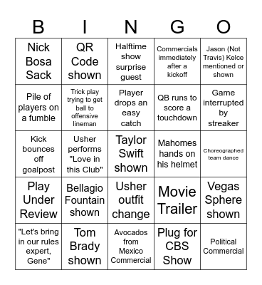 Super Bowl LVIII Bingo Card