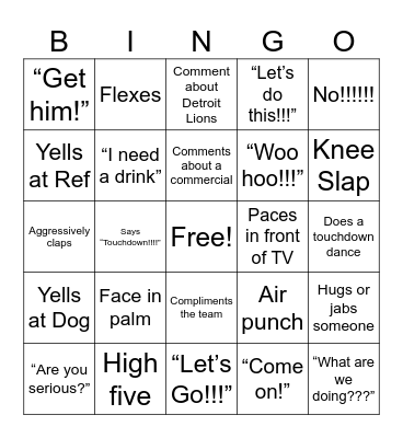 Crazy Dad Super Bowl Bingo Card