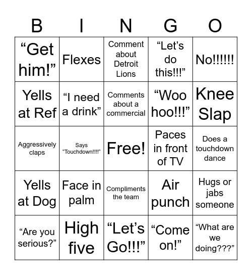 Crazy Dad Super Bowl Bingo Card