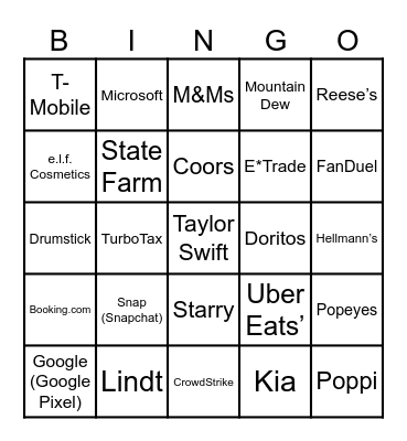 Super Bowl 2024 Commercials Bingo Card