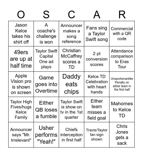 SUPERBOWL SQUARES Bingo Card