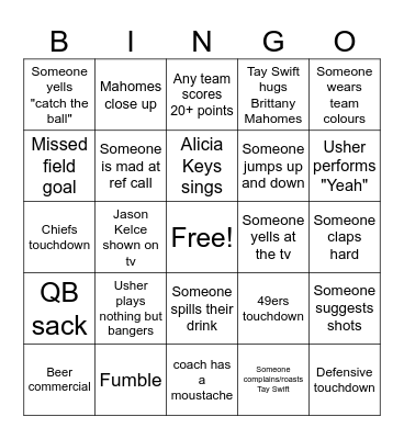 Superb Owl Bingo Card