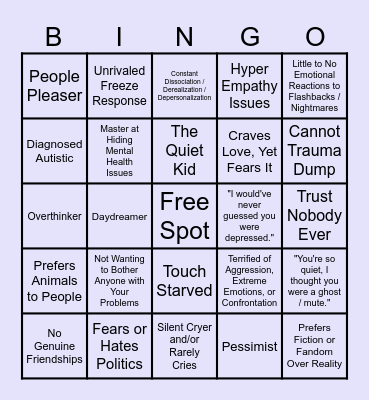 TRAUMATIZED INTROVERT'S BINGO Card