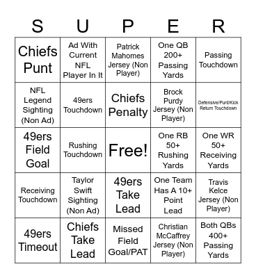 Super Bowl LVIII Bingo Card