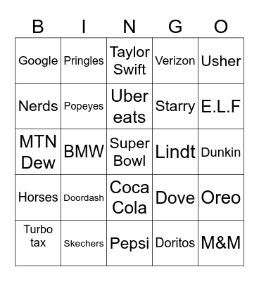 Super Bowl Bingo Card