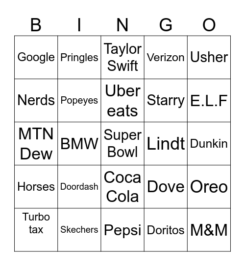 Super Bowl Bingo Card