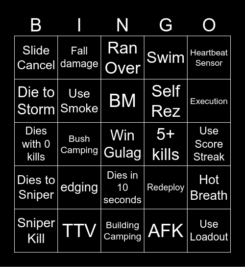 Warzone Bingo Card