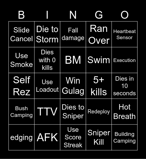 Warzone Bingo Card