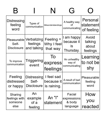 Improving Self-Disclosure Bingo Card