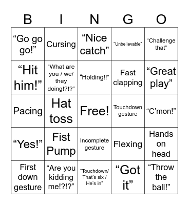 Dad Superbowl Bingo Card