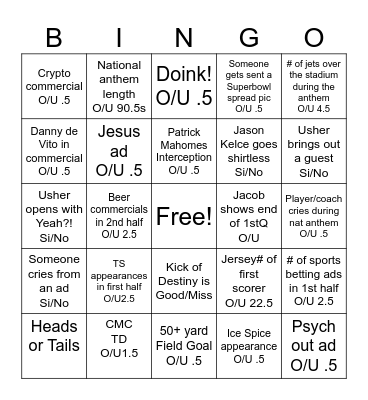 SUPERBOWL BINGO Card