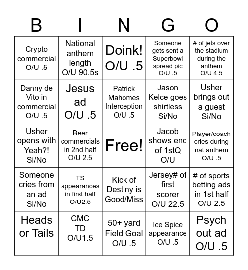 SUPERBOWL BINGO Card