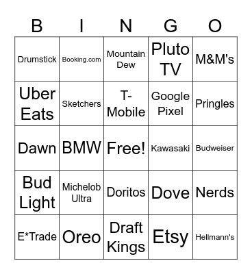 Super Bowl LVIII Commercial Bingo Card