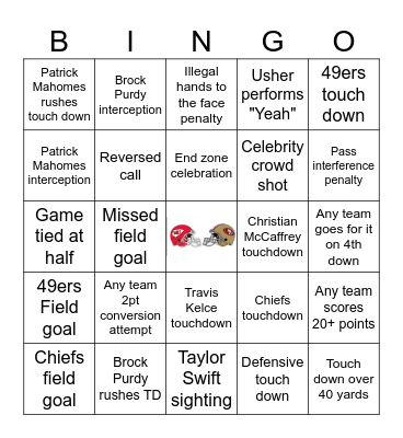 Superbowl 2024 Bingo Card