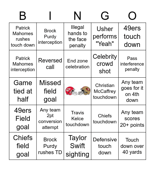 Superbowl 2024 Bingo Card