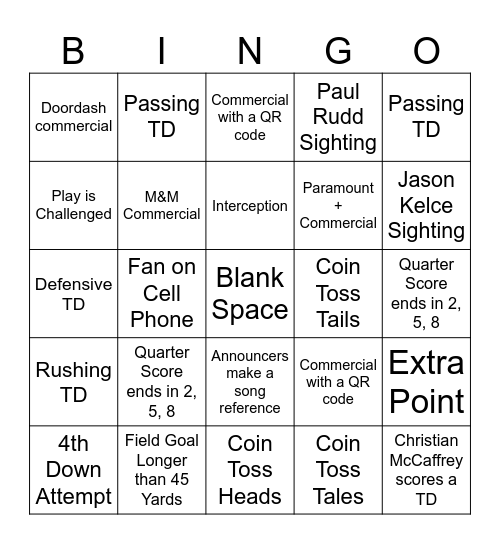 2024 Super Bowl Bingo! Bingo Card