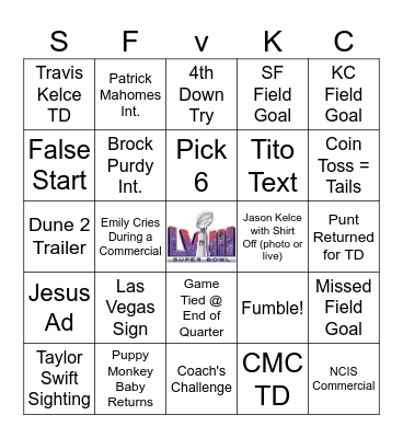 Super Bowl Bingo (Taylor's Version) Bingo Card